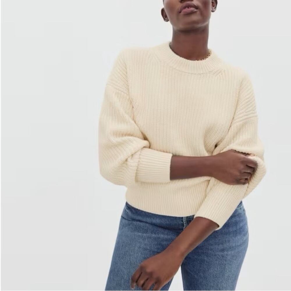 Everlane Cream Ribbed Crewneck Sweater